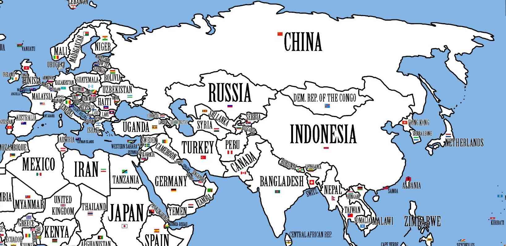 世界の国の人口順に国土の大きい国を当てはめた結果がおもしろい