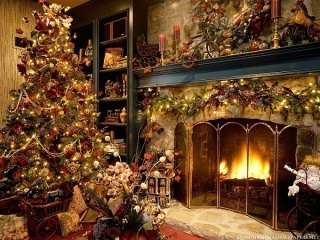 クリスマスの壁紙を貼るトピ