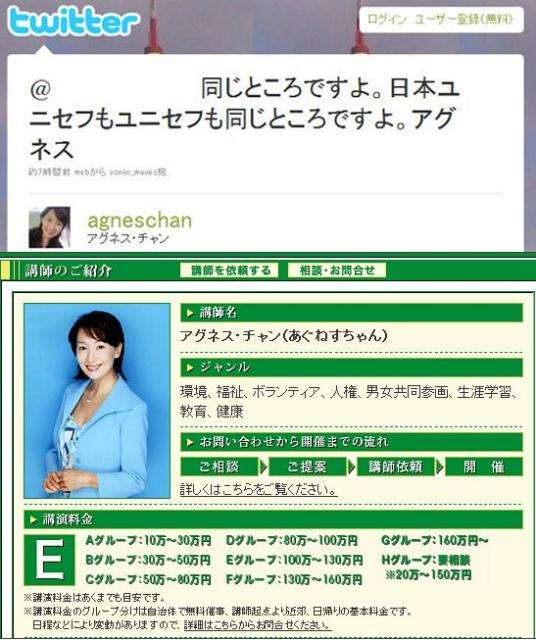 アグネス・チャン、「日本ユニセフ協会」をめぐり自民党の小野寺まさる氏にTwitter上で抗議も問い詰められブロック