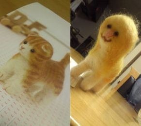 「羊毛フェルト」のマスコット作りがやっぱり難しいとTwitterで話題 / 見本とは違うハイブリッドな生き物が完成する件
