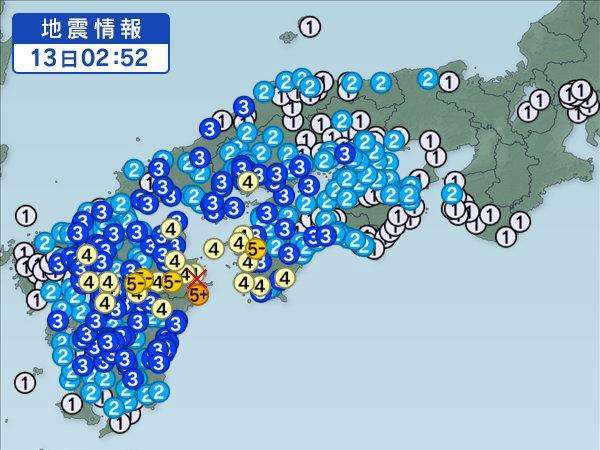 大分県で震度5強、西日本の広い範囲で揺れ…余震に注意