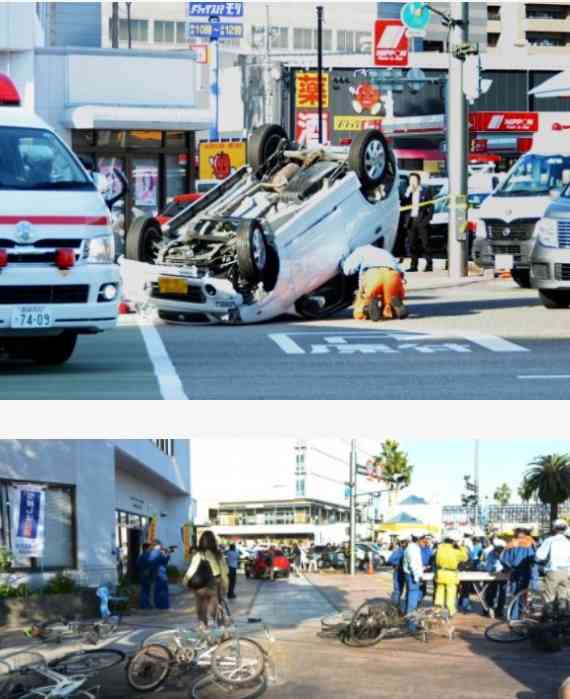 歩道に車、２人死亡＝７００メートル暴走、５人重軽傷－宮崎