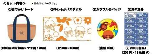 『マクドナルド』の福袋(3000円)の中身、まさかの食事無料券なし、ぬりえ等のグッズが5点