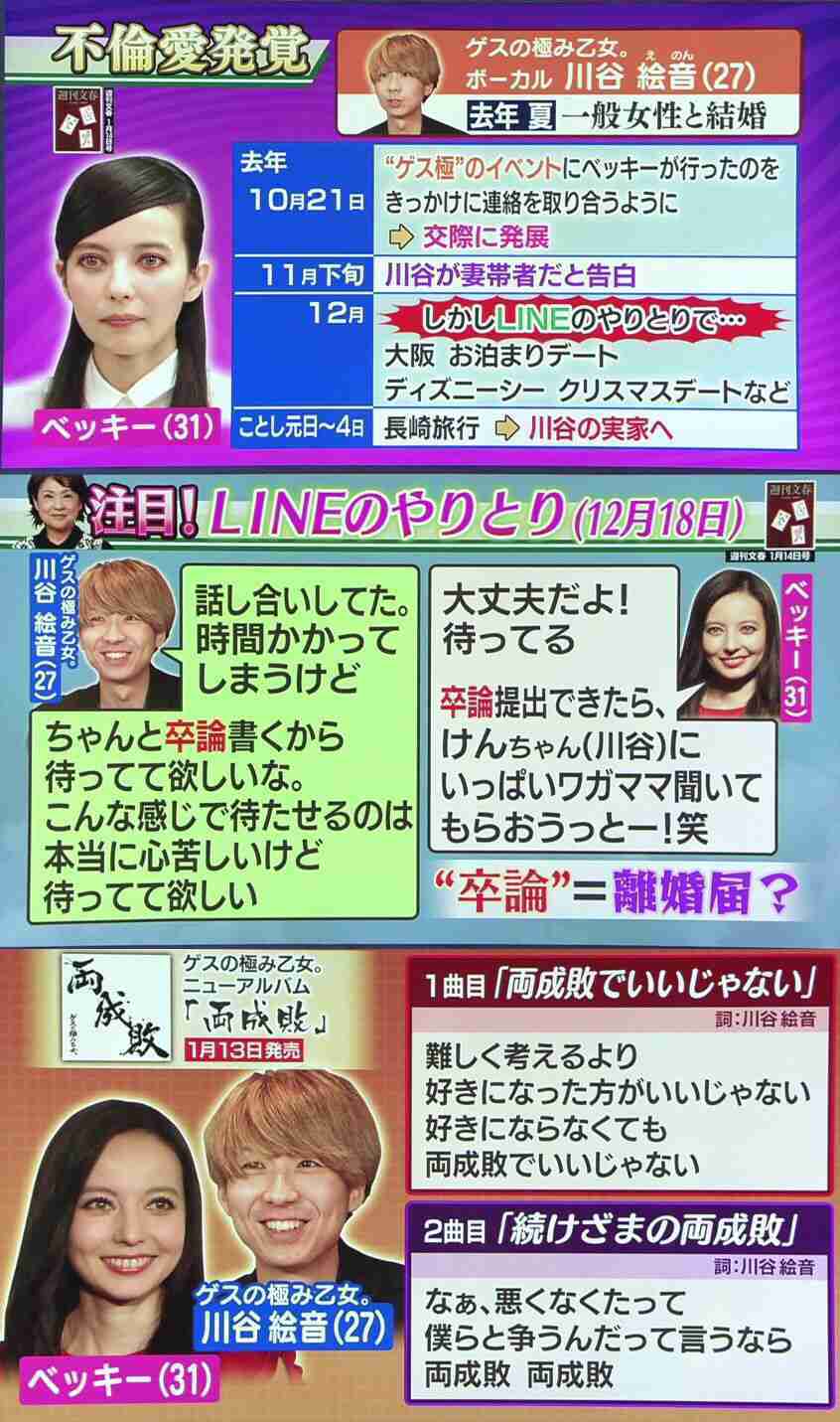 ベッキー、近日中に川谷絵音元妻へ直接謝罪　わだかまり解消へメド