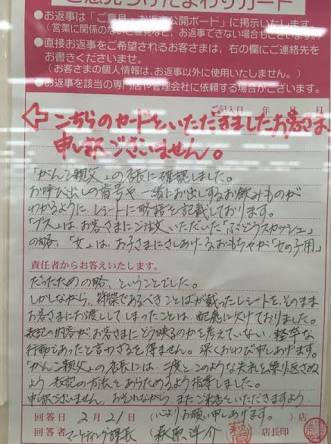 「お客様の声」投書したことのある方