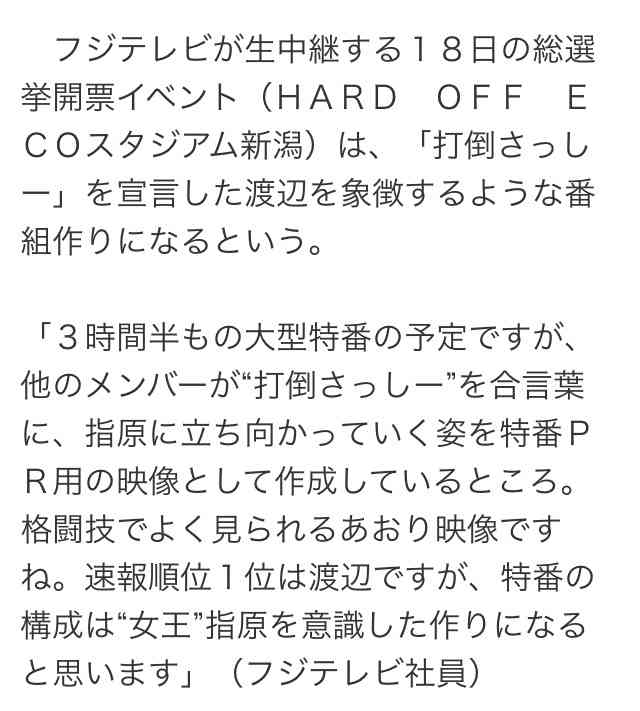 渡辺麻友1位、指原2位/選抜総選挙速報結果