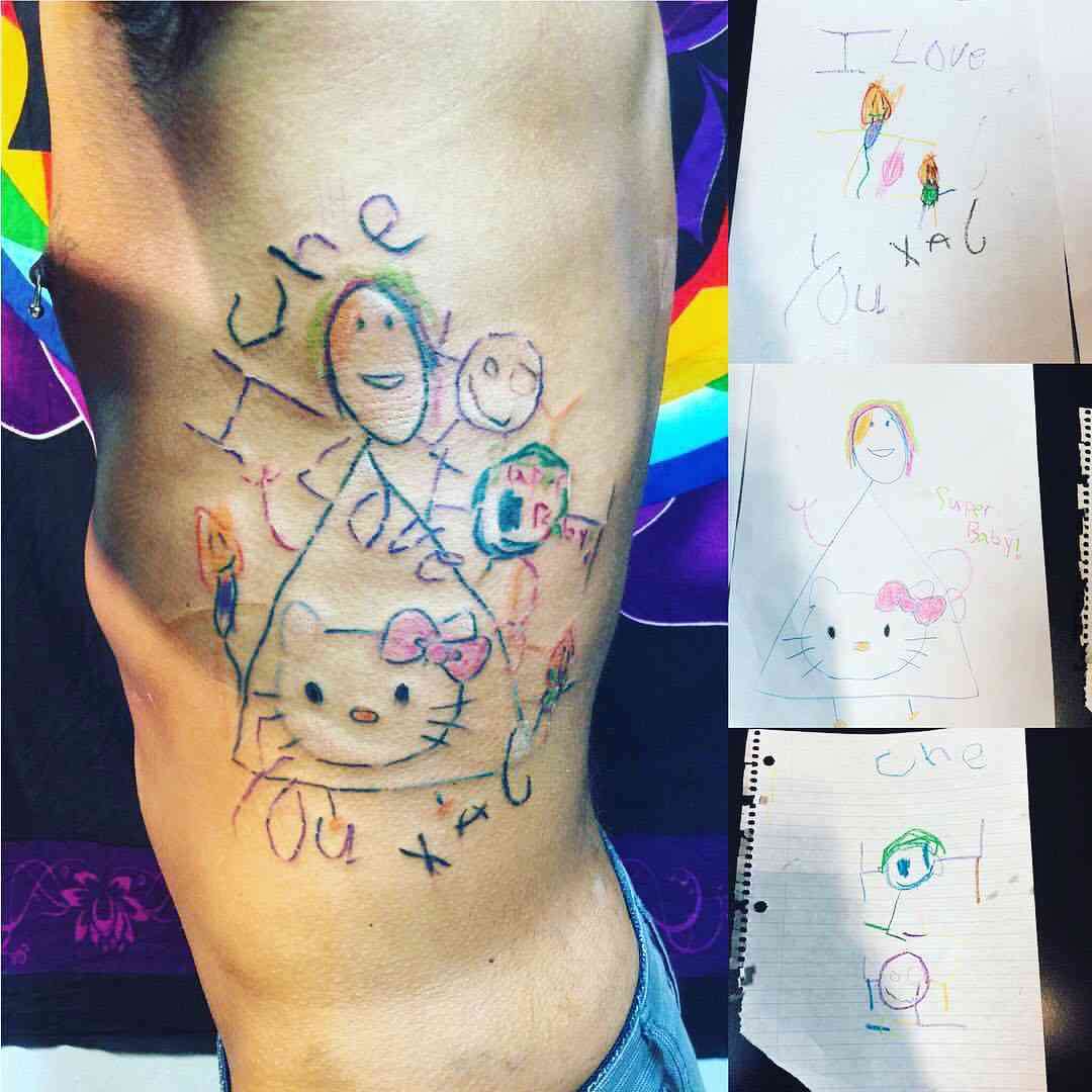 【びっくり!】子どもの描いた絵のタトゥーを入れる親が急増中!