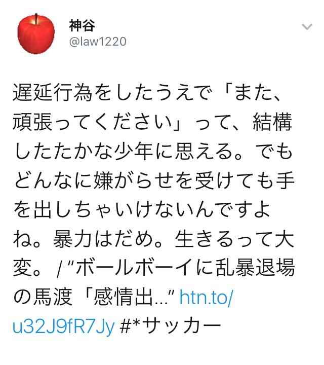 【サッカー】徳島DF馬渡和彰がボールボーイを小突いて一発退場