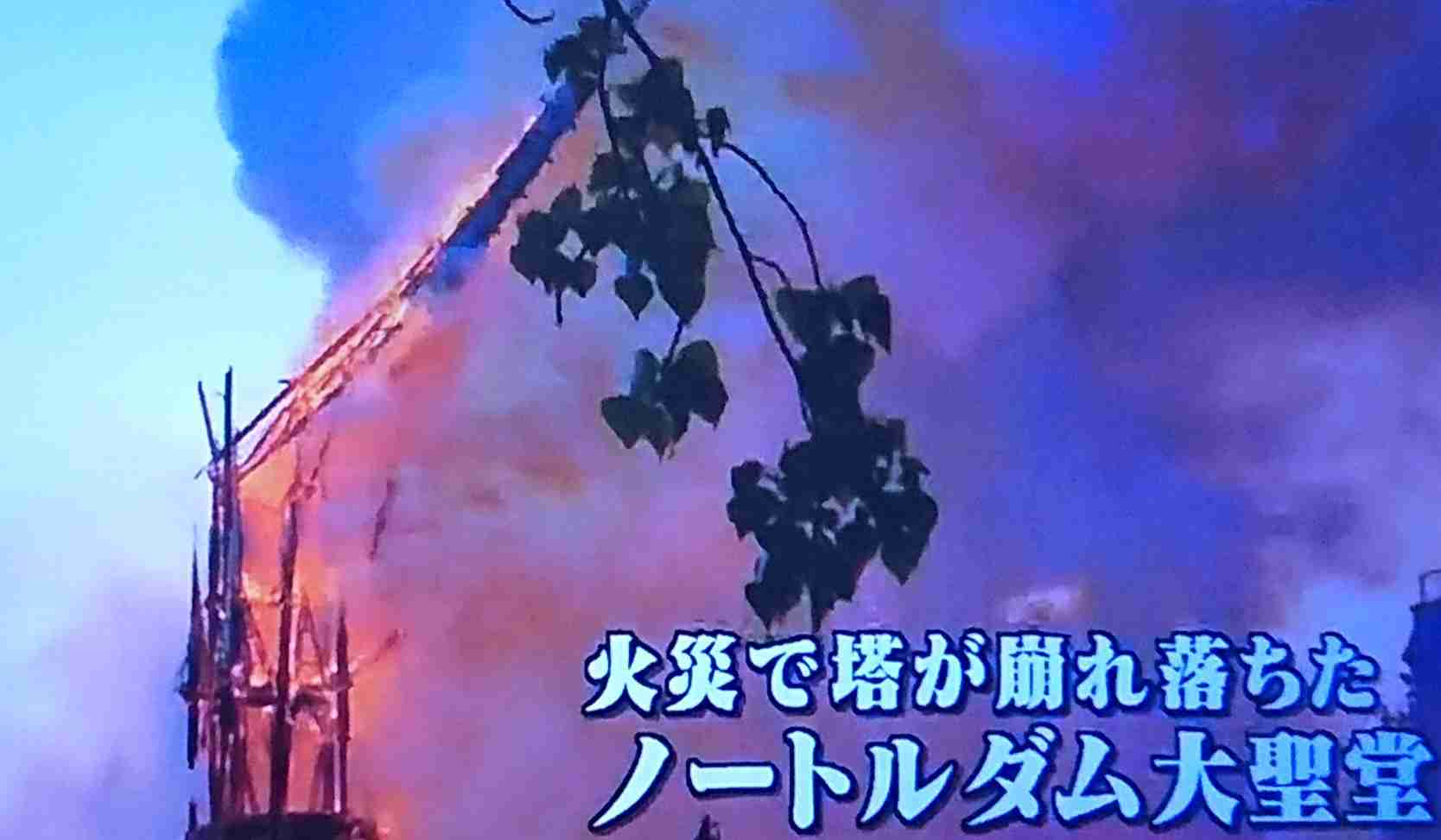 ノートルダム大聖堂で火災　93ｍの塔が焼け落ちる