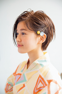ショートヘアの浴衣