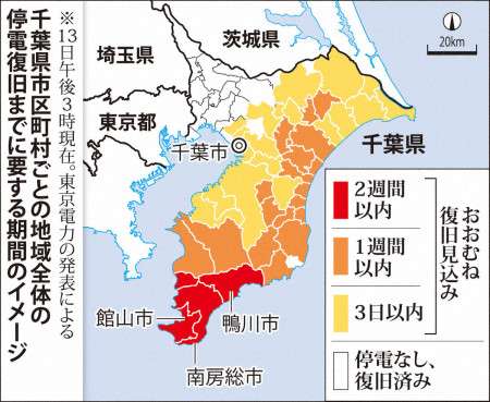 千葉の大規模停電「復旧に1週間以上」経産相