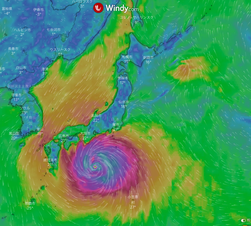 地球史上最大級か？  台風19号の勢力に世界が注目　衛星写真に騒然