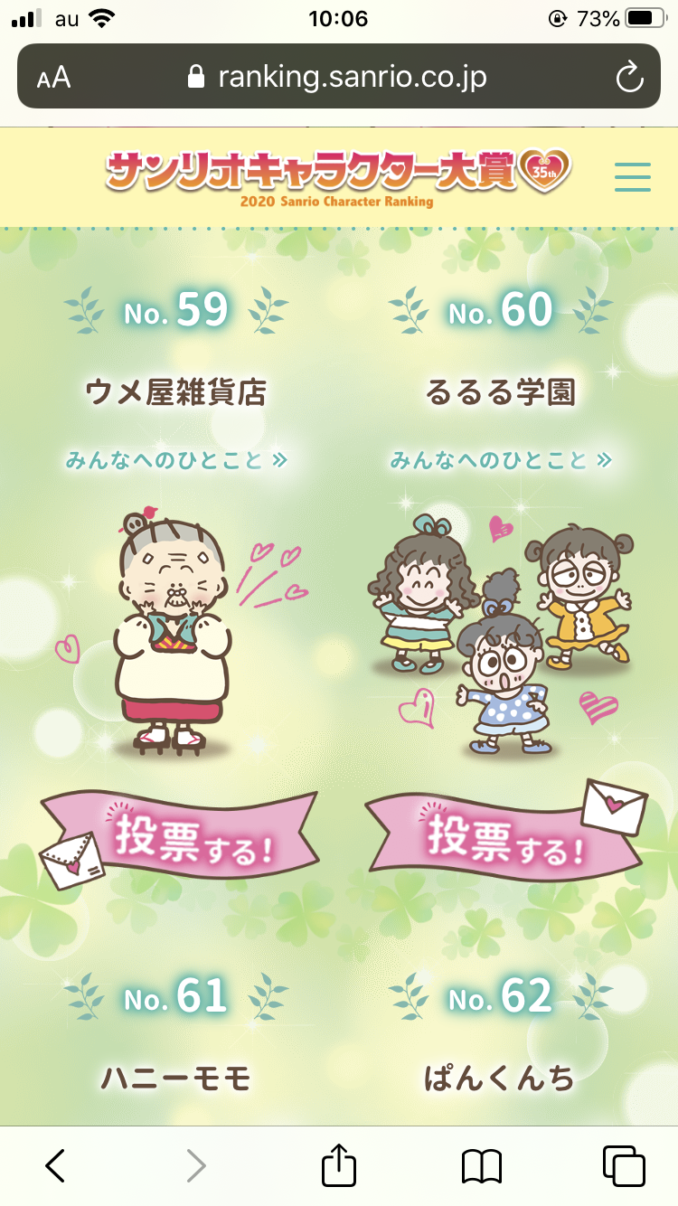 『サンリオキャラクター大賞』、速報トップにシナモロール 2位はポムポムプリン ポチャッコが3位と好発進