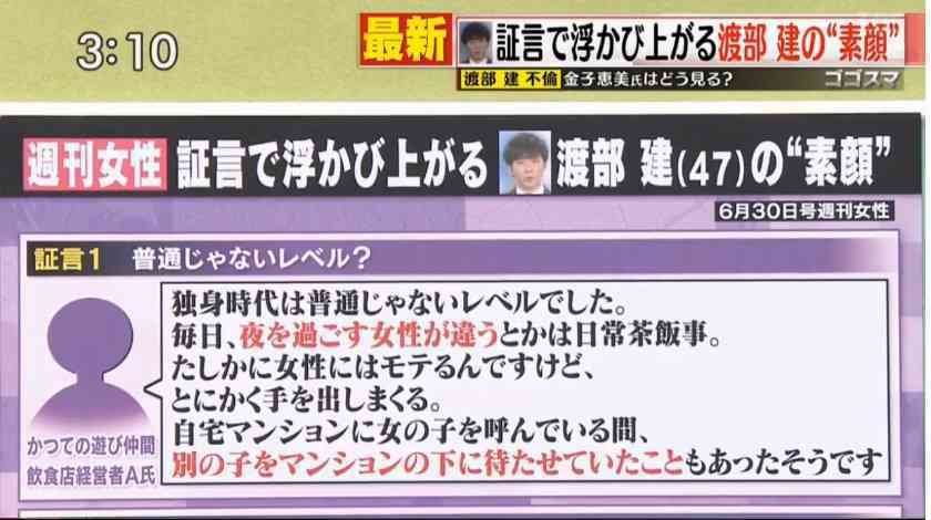 渡部建、過去に交際クラブの女性と「1回のデートで5万円」