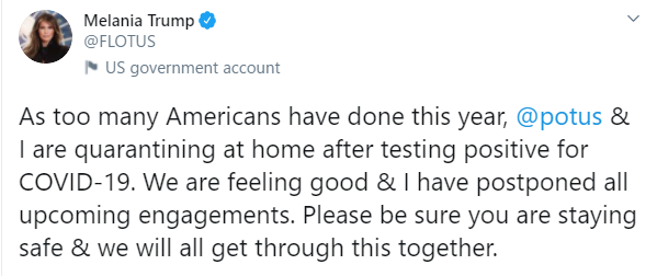 トランプ大統領夫妻 新型コロナ陽性 ツイッターで明らかに