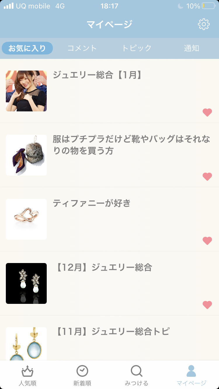 ガルちゃんのお気に入りを見せるトピ