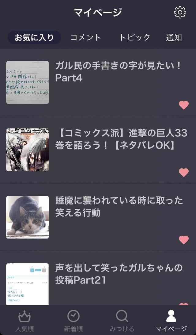 ガルちゃんのお気に入りを見せるトピ