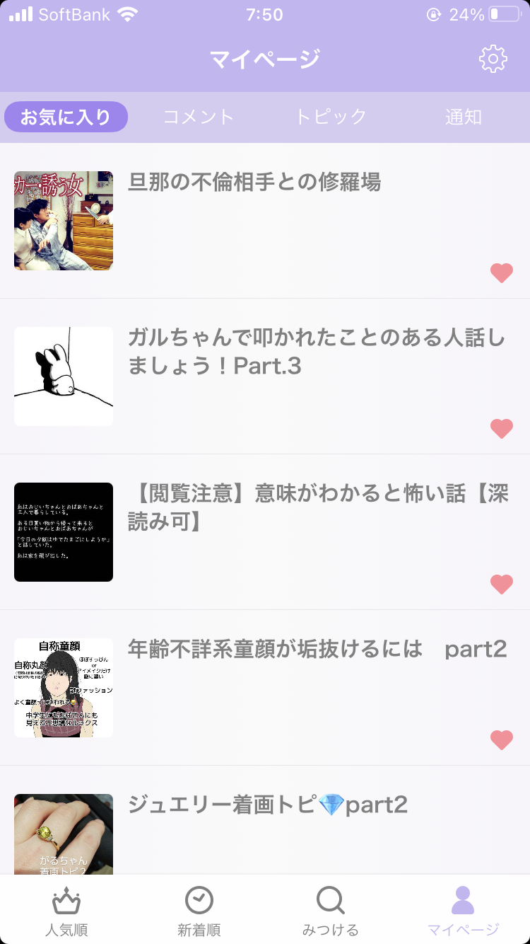 ガルちゃんのお気に入りを見せるトピ