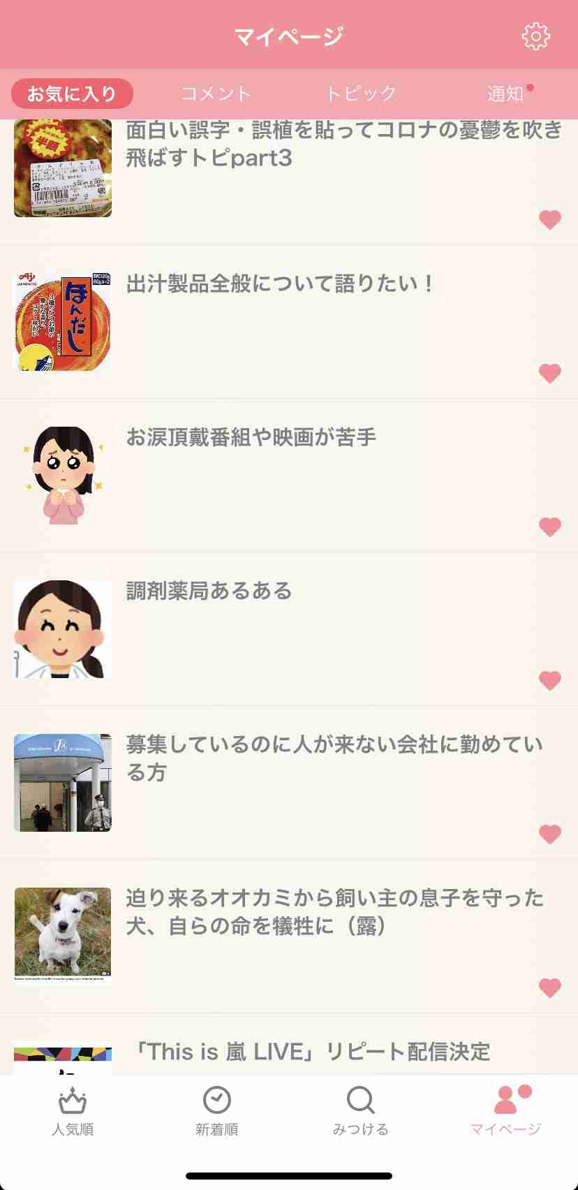 ガルちゃんのお気に入りを見せるトピ