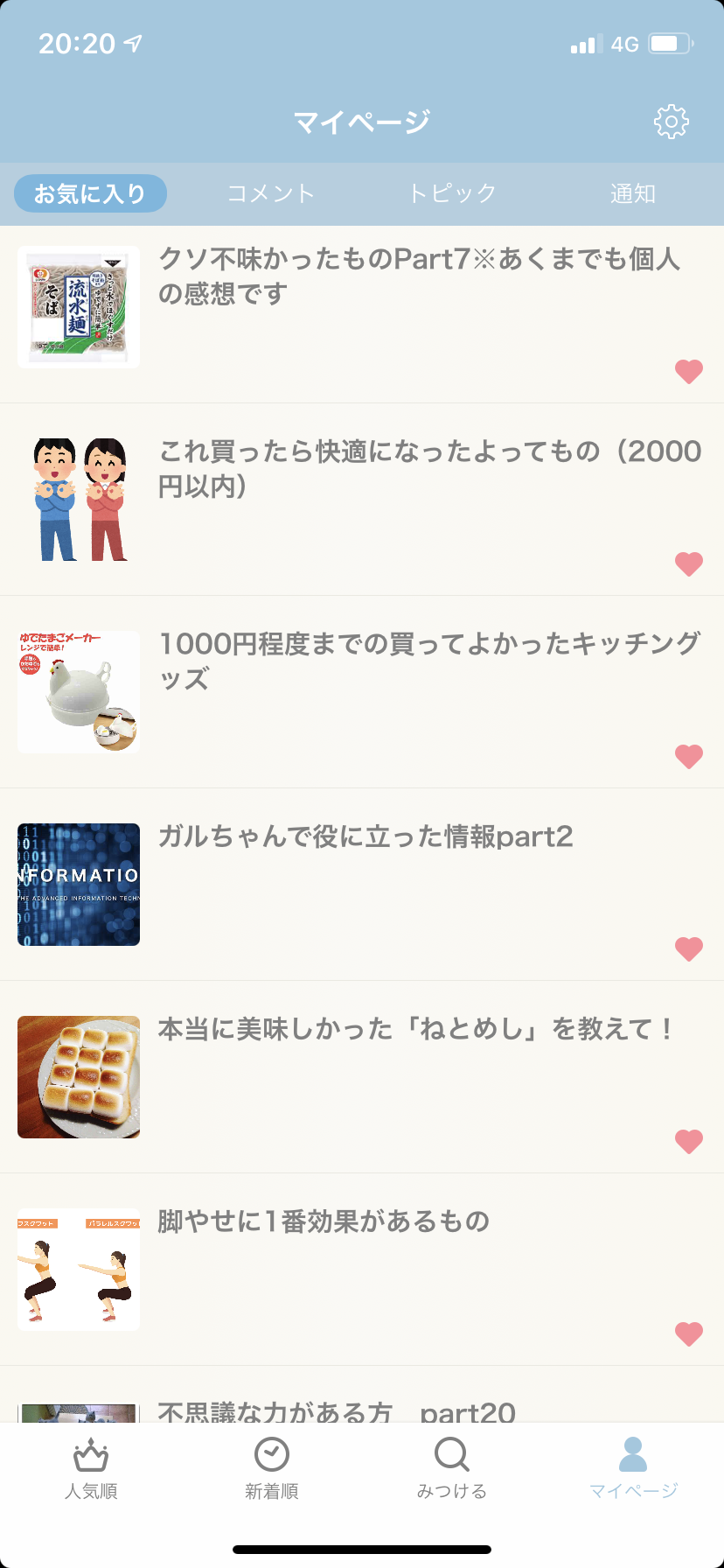 ガルちゃんのお気に入りを見せるトピ