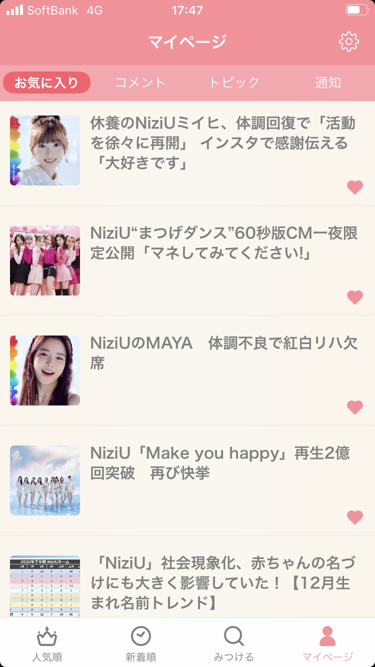 ガルちゃんのお気に入りを見せるトピ