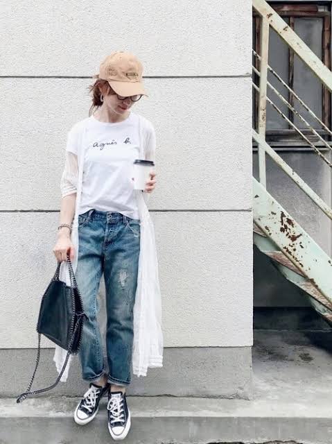 白Tシャツ＋デニム【画像】