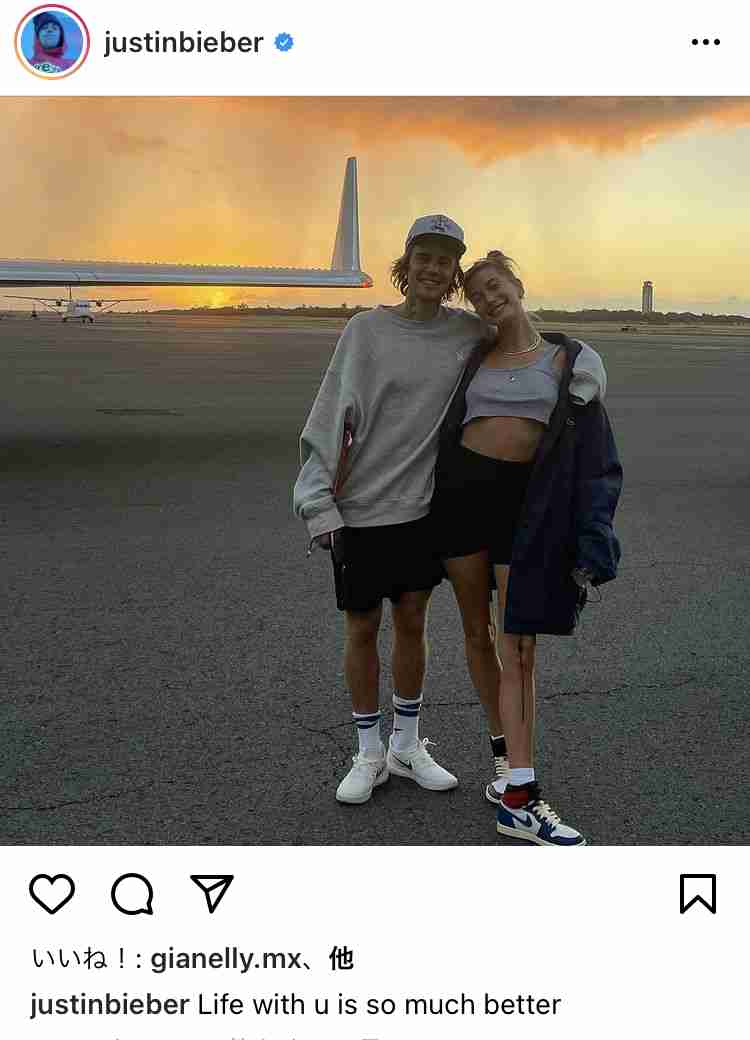 ジャスティン・ビーバー、ボディコンワンピの美人妻と夫婦ショットを公開「パワーカップル」