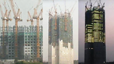 29時間で10階建てのビルが建つだとぅ!?超爆速建設工事の様子を早回しで見る動画