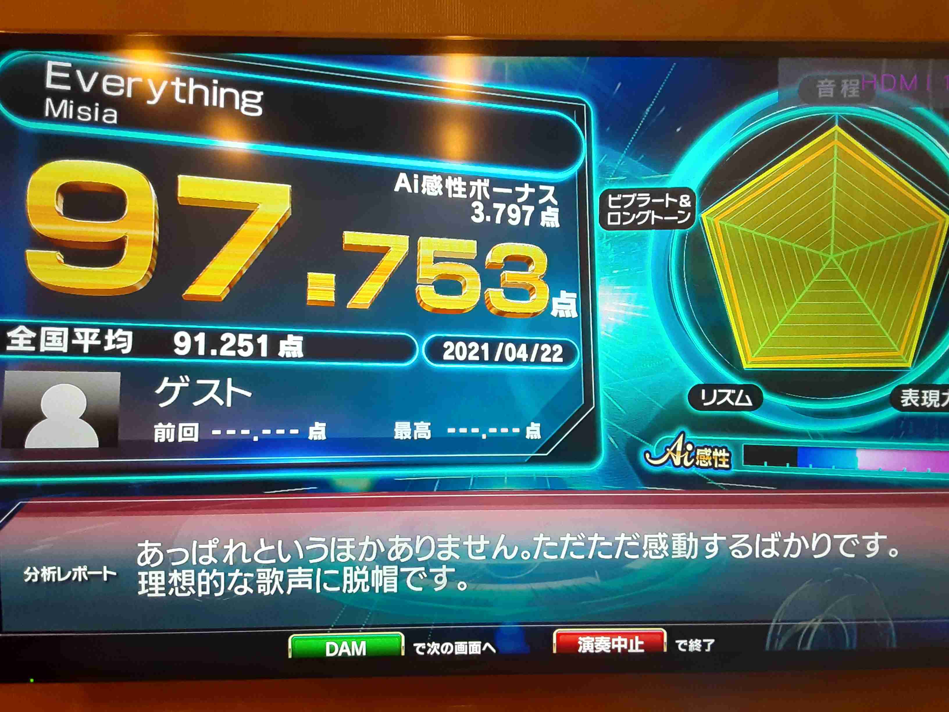 カラオケの採点いつも何点くらいですか？