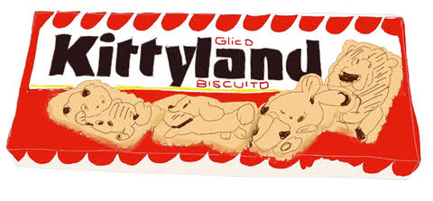 お菓子の懐かしいパッケージを貼るトピ