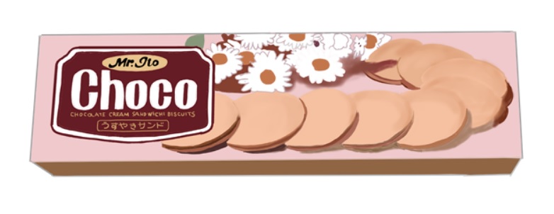 お菓子の懐かしいパッケージを貼るトピ