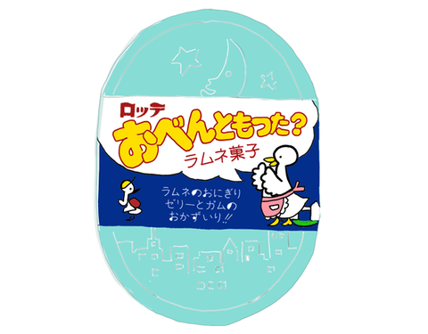 お菓子の懐かしいパッケージを貼るトピ