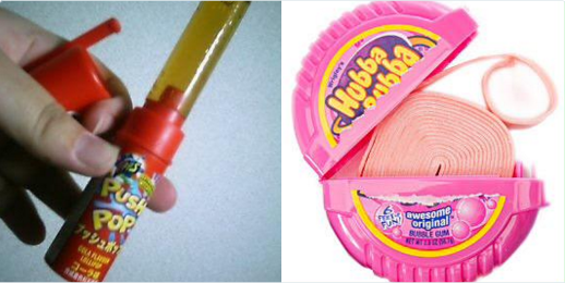 お菓子の懐かしいパッケージを貼るトピ