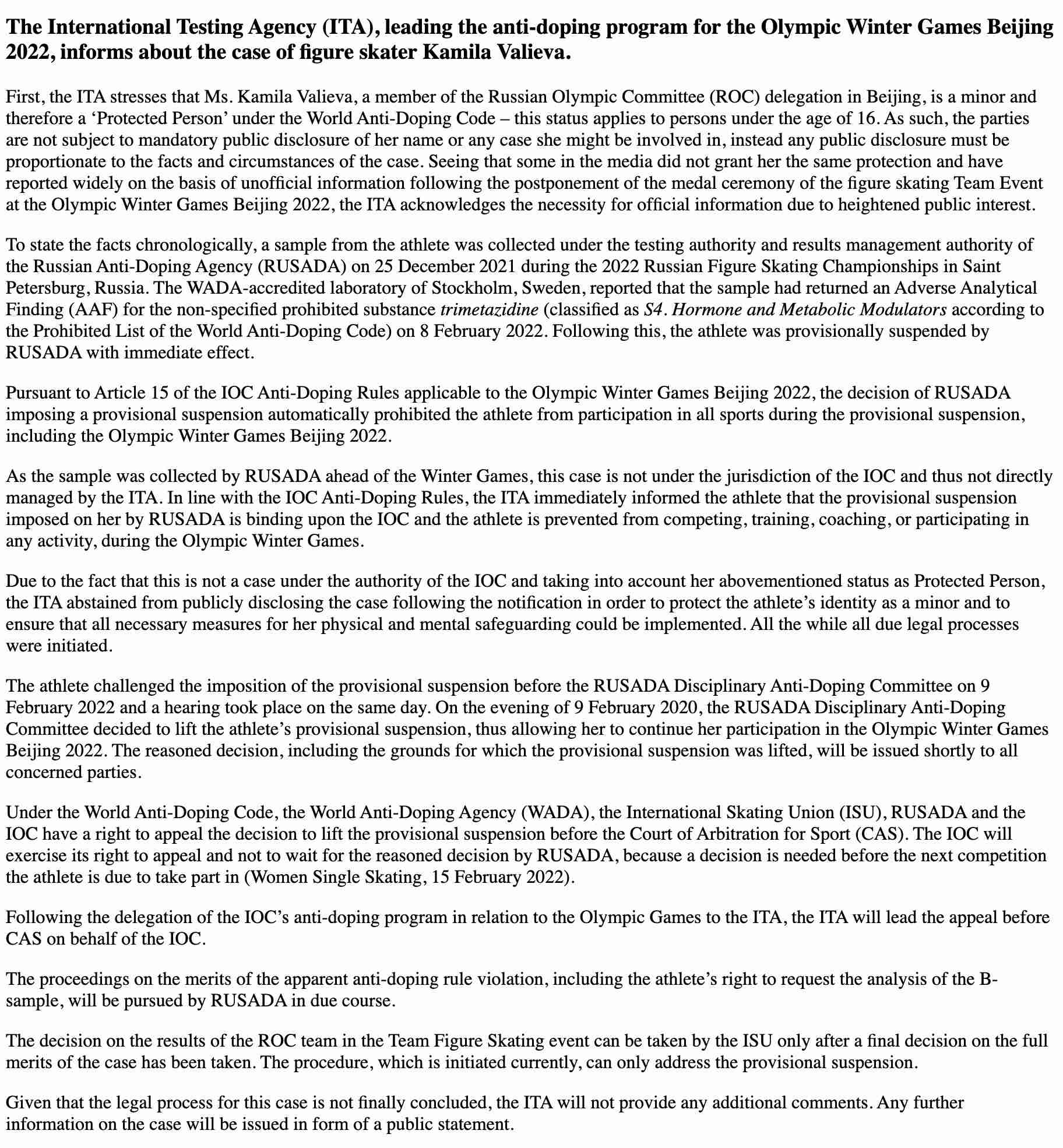 ワリエワに「ドーピング疑惑」と五輪専門メディアが報じる…フィギュアスケート女子金メダル候補