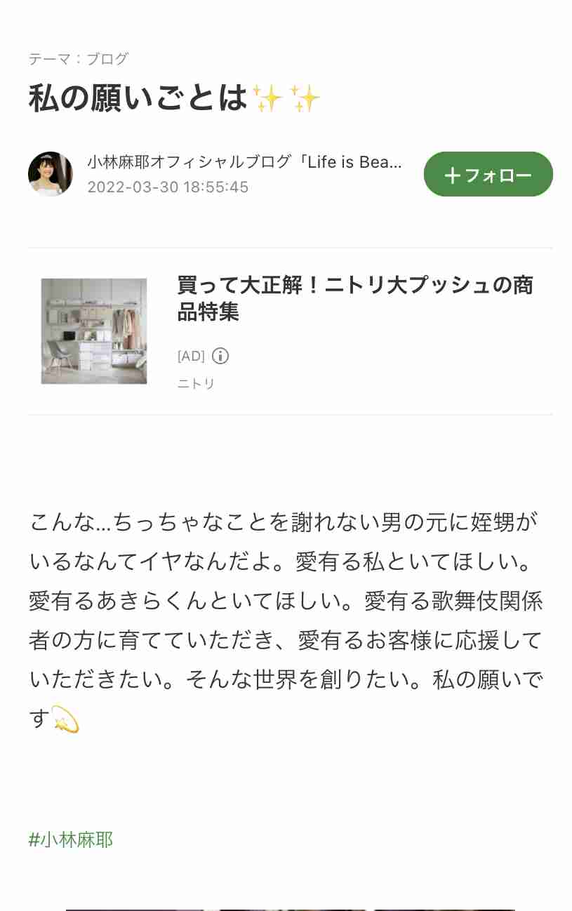 小林麻耶が再婚発表「父とは縁を切って “駆け落ち”」海老蔵への批判動画はすべて削除の急展開