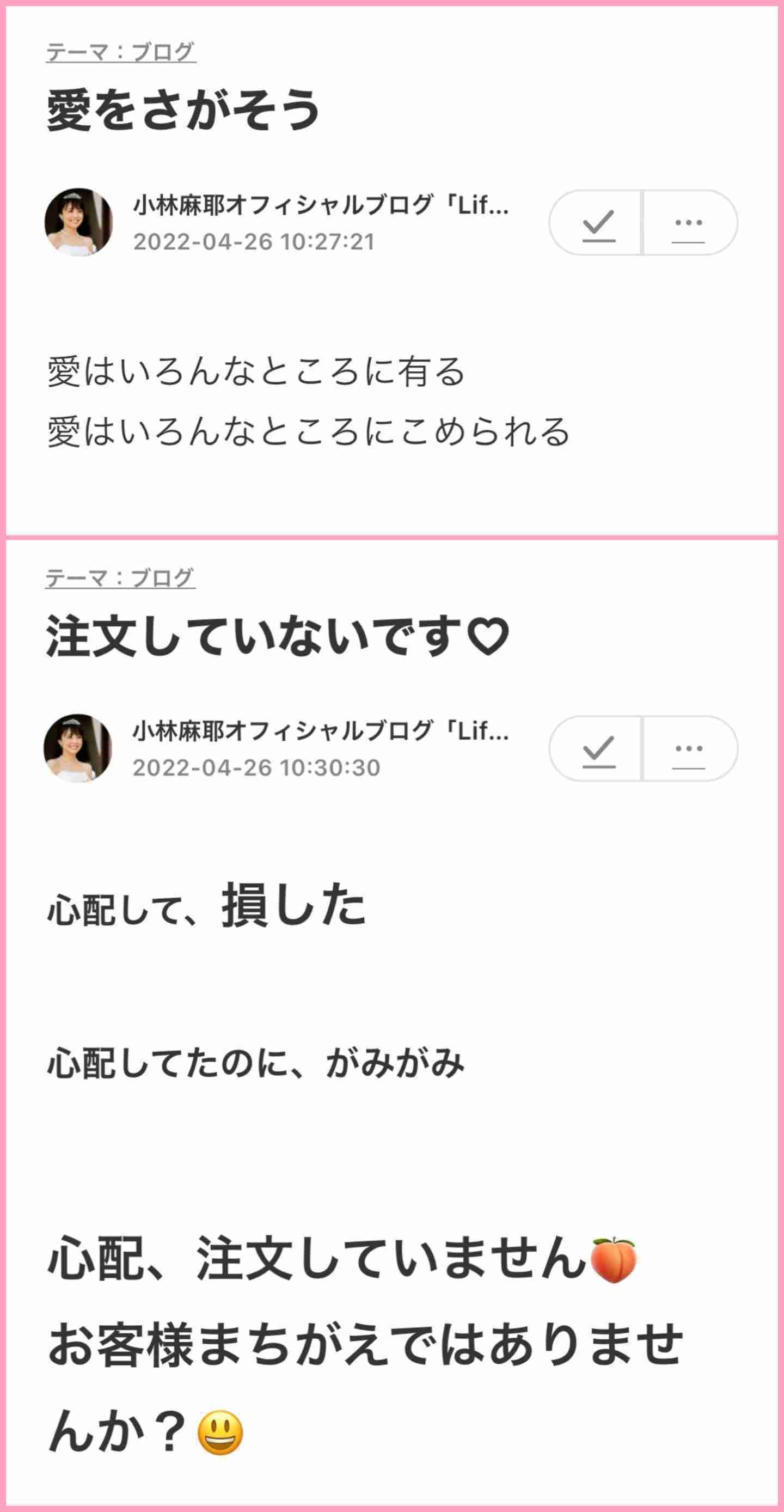 小林麻耶と國光吟さん、公式ブログを4月いっぱいで休止すると発表　金銭面の不満からか