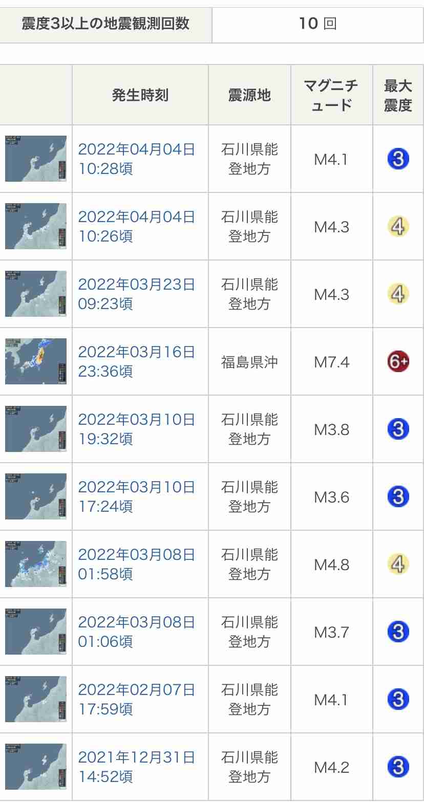 石川県能登地方で震度4の地震