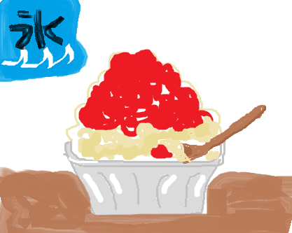 かき氷を何も見ないで描いて一番美味しそうに描けた人が優勝