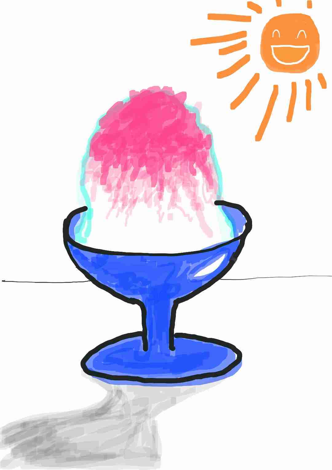 かき氷を何も見ないで描いて一番美味しそうに描けた人が優勝