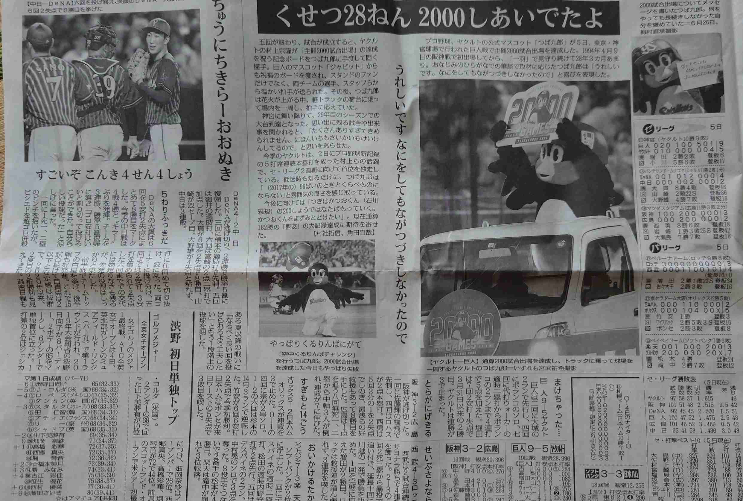 つば九郎　主催2000試合出場達成でトレンド入り！「お祭り感凄い」「選手以上に豪華」「ホッコリ」