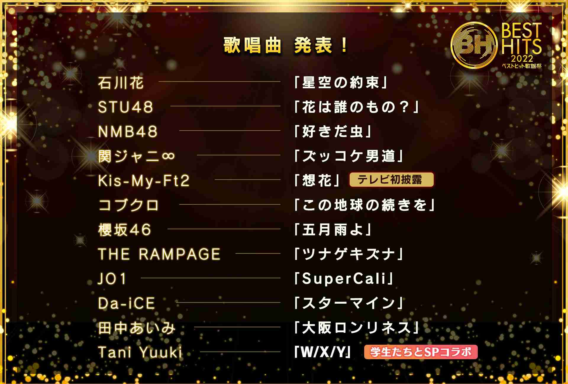 『ベストヒット歌謡祭』歌唱曲一挙発表 関ジャニはバンドで代表曲 乃木坂46は新曲披露へ