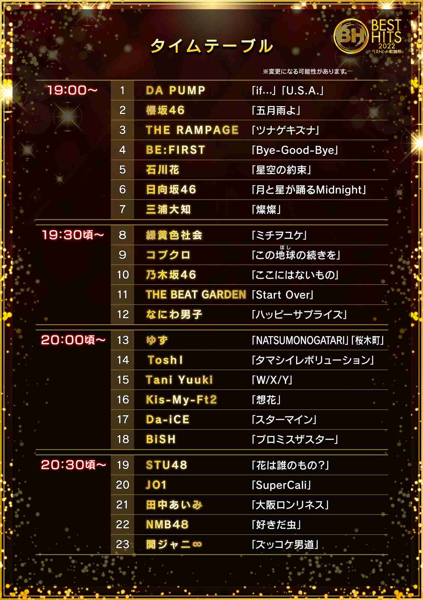 『ベストヒット歌謡祭』歌唱曲一挙発表 関ジャニはバンドで代表曲 乃木坂46は新曲披露へ