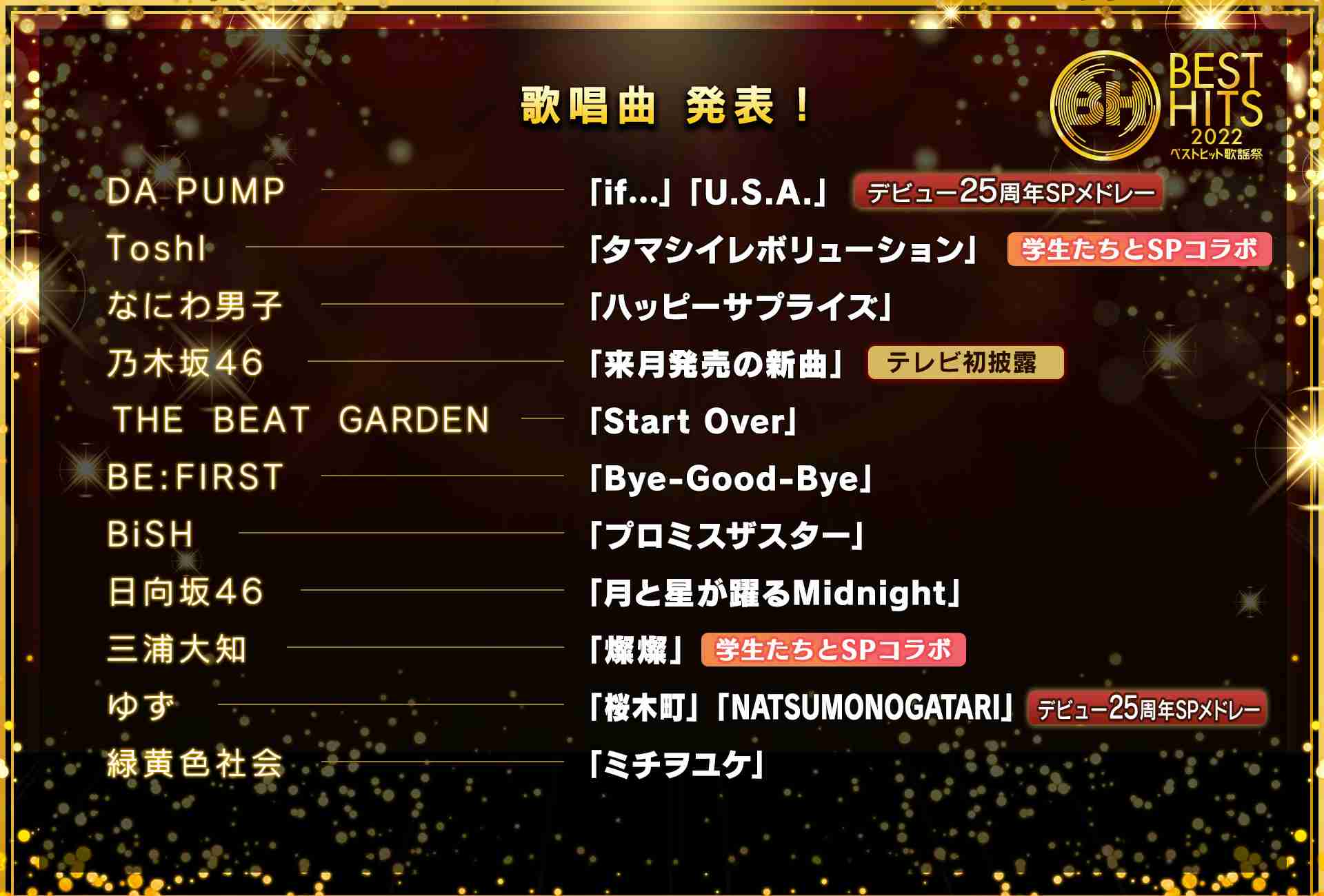 『ベストヒット歌謡祭』歌唱曲一挙発表 関ジャニはバンドで代表曲 乃木坂46は新曲披露へ