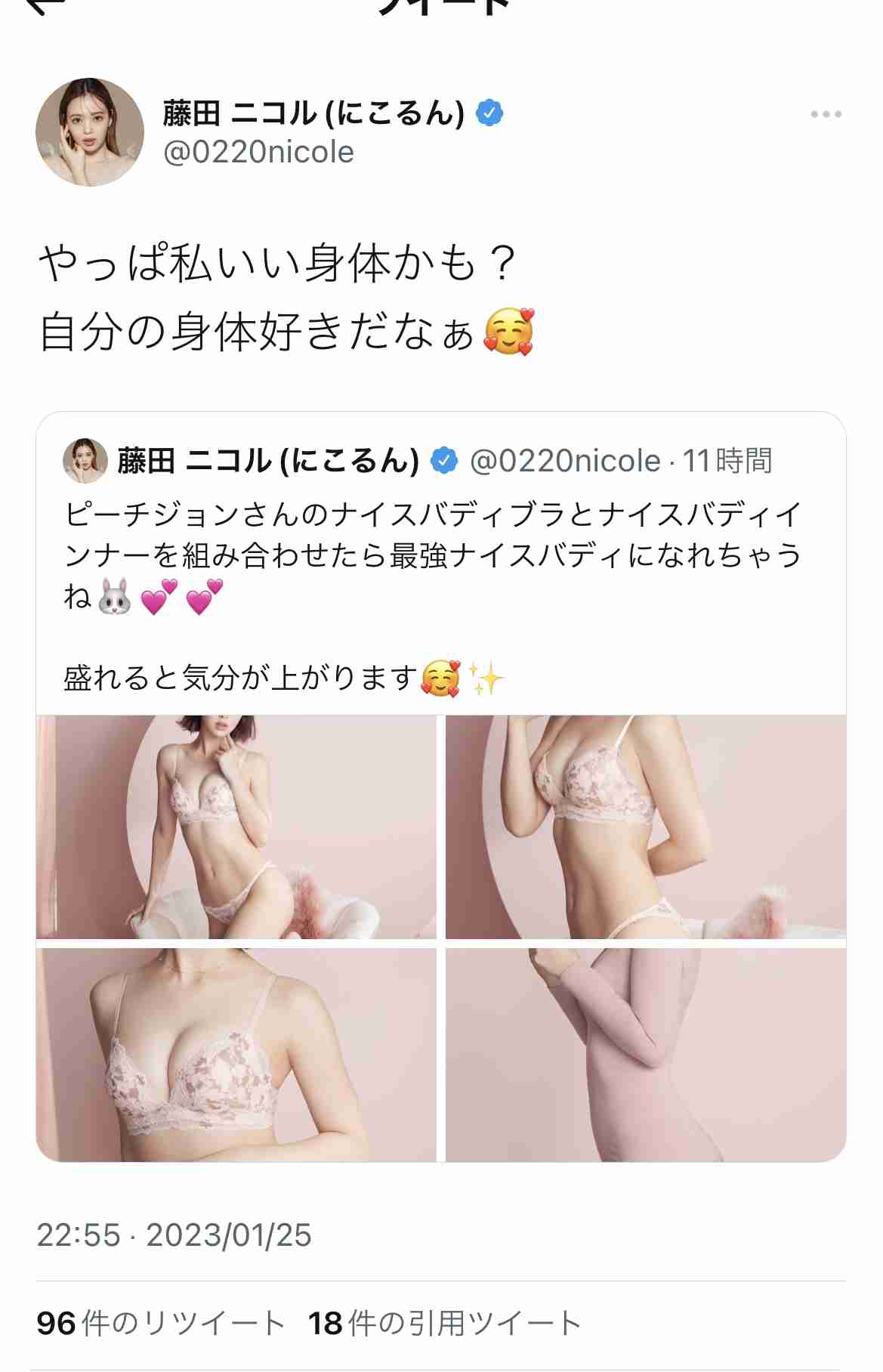 藤田ニコル:“盛れるブラ”姿で美ボディー披露 「ピーチ・ジョン」の新作ビジュアル公開
