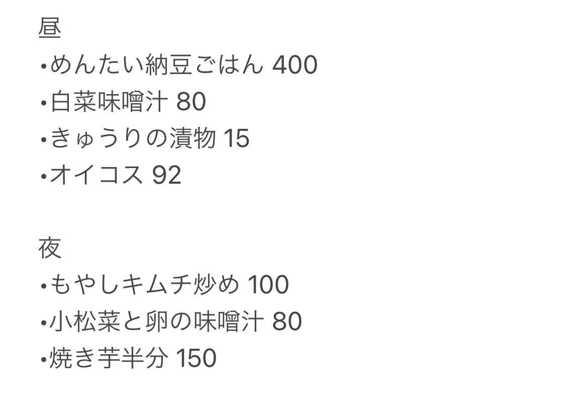 普通体型の人の食事内容