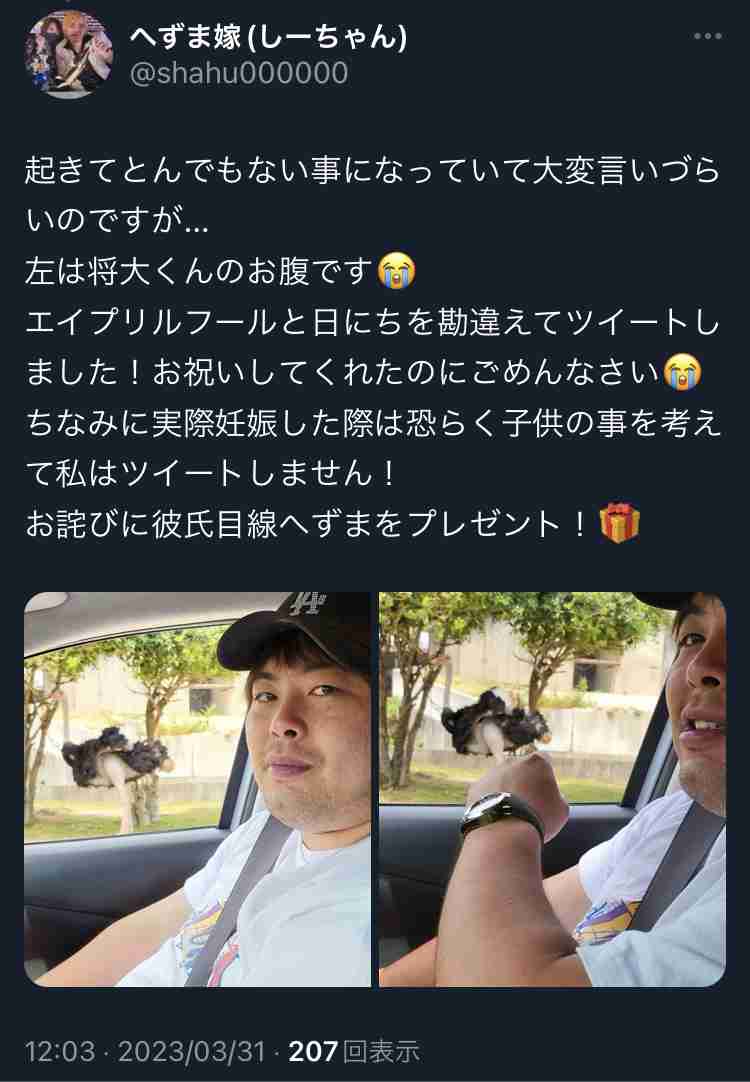 へずまりゅうが父親になる　妻・しーちゃんさんがツイッターで第1子妊娠を報告　予定日は「12月頃」