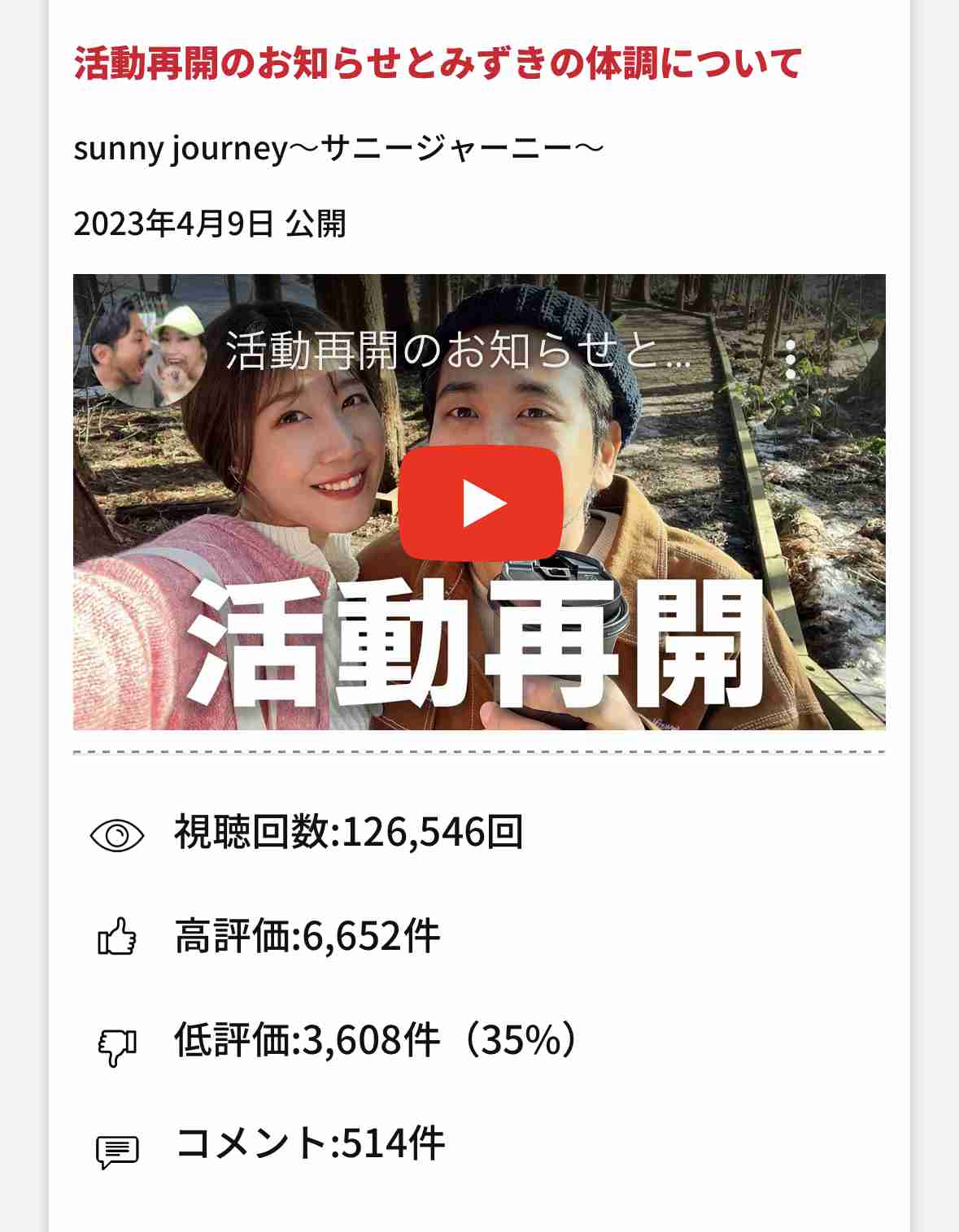 すい臓がん「ステージ4」YouTuber、活動再開 手術への展望も報告「今は希望にあふれています」