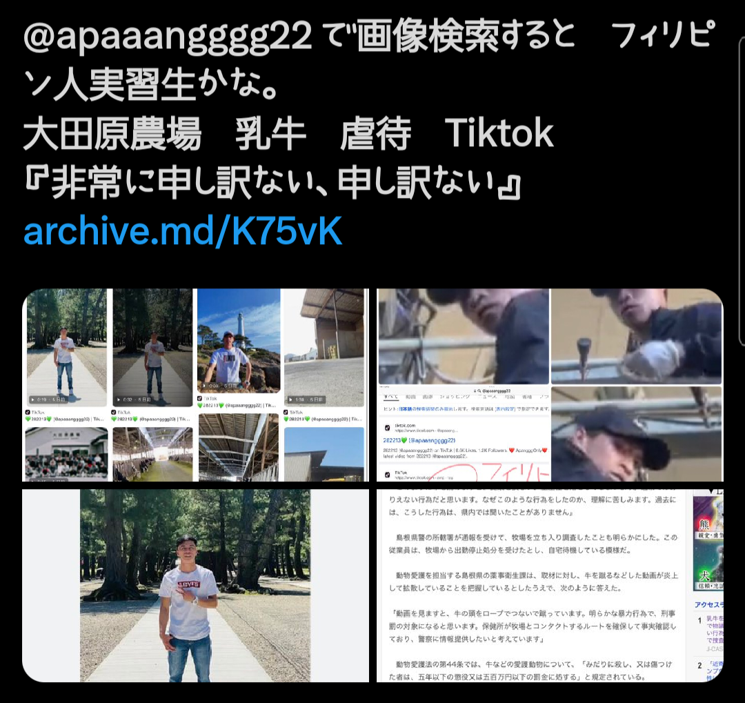 乳牛を殴る蹴る…TikTok動画拡散で物議 島根県畜産課「ありえない行為」、警察は動物虐待の疑いで捜査