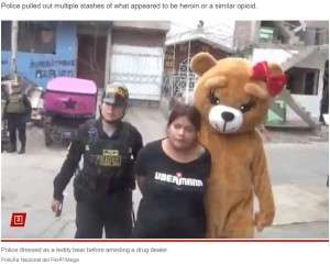 クマの着ぐるみ姿でプレゼントを贈るフリ　捜査官が麻薬密売人をおびき出して逮捕（ペルー）