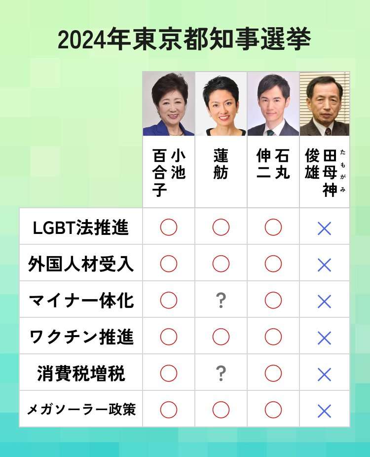 小池百合子氏ややリード 蓮舫氏激しく追い上げ 石丸伸二氏が追う 田母神氏ら他候補は伸び悩み【都知事選 中盤情勢】